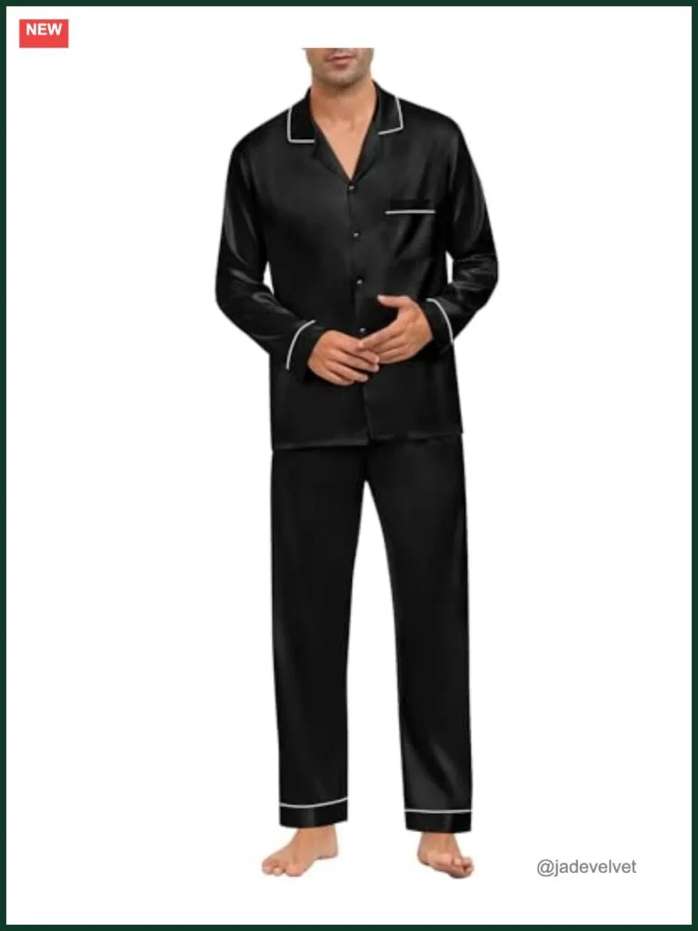 Men's Silk Pajama Set Long Sleeve Button Down Sleepwear with Pants